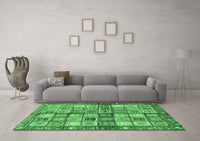 Machine Washable Abstract Emerald Green Modern Rug, wshabs689emgrn