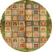 Round Machine Washable Abstract Saddle Brown Rug, wshabs689