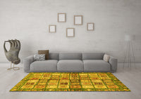 Machine Washable Abstract Yellow Modern Rug, wshabs689yw