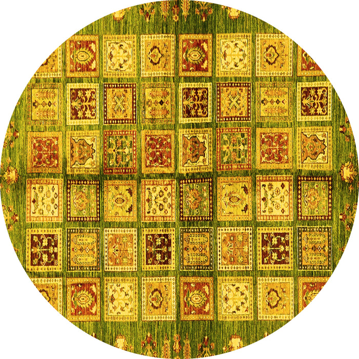 Round Abstract Yellow Modern Rug, abs689yw
