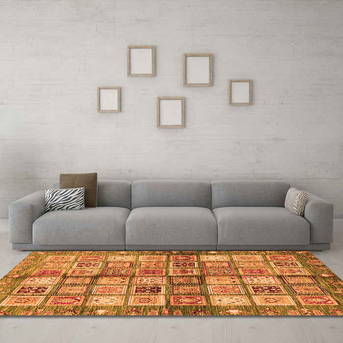 Machine Washable Abstract Orange Modern Area Rugs in a Living Room, wshabs689org