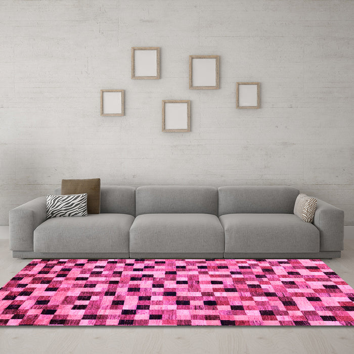 Machine Washable Abstract Pink Modern Rug in a Living Room, wshabs68pnk
