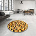 Round Machine Washable Abstract Orange Rug in a Office, wshabs68