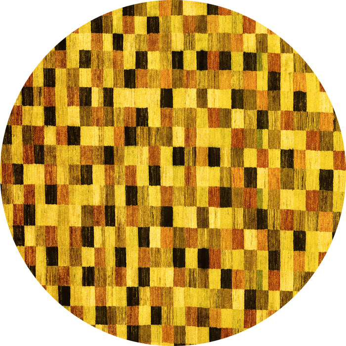 Round Abstract Yellow Modern Rug, abs68yw