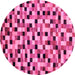 Round Machine Washable Abstract Pink Modern Rug, wshabs68pnk