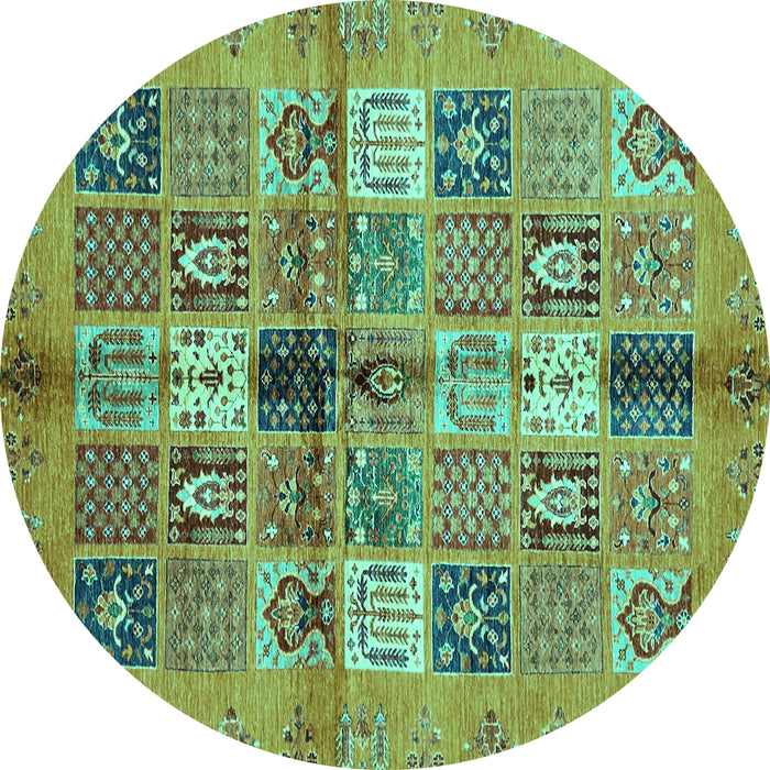 Round Abstract Turquoise Modern Rug, abs690turq