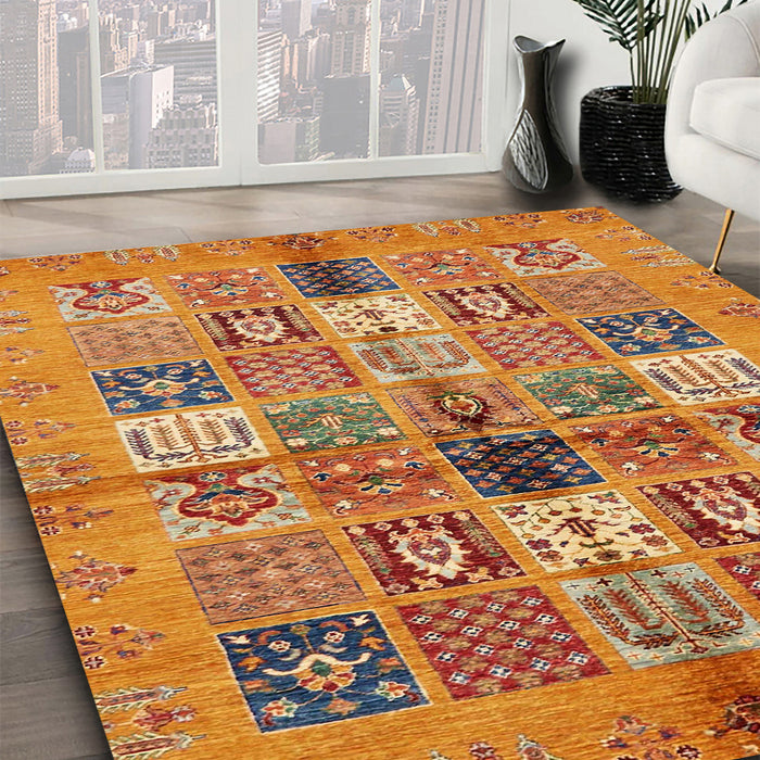 Machine Washable Abstract Yellow Rug in a Family Room, wshabs690