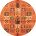 Round Machine Washable Abstract Orange Modern Area Rugs, wshabs690org