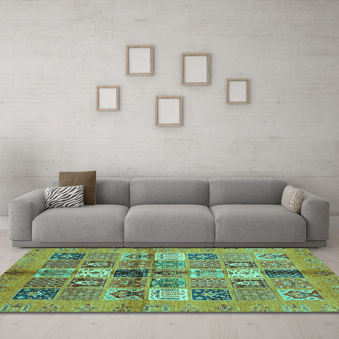 Machine Washable Abstract Turquoise Modern Area Rugs in a Living Room,, wshabs690turq