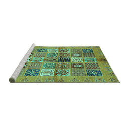 Sideview of Machine Washable Abstract Turquoise Modern Area Rugs, wshabs690turq