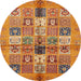 Round Machine Washable Abstract Yellow Rug, wshabs690