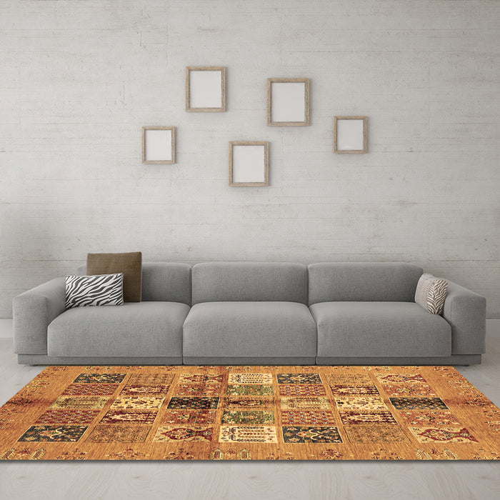 Machine Washable Abstract Brown Modern Rug in a Living Room,, wshabs690brn