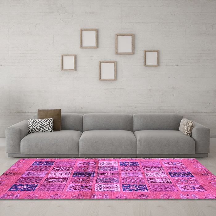 Machine Washable Abstract Purple Modern Area Rugs in a Living Room, wshabs690pur