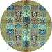 Round Machine Washable Abstract Light Blue Modern Rug, wshabs690lblu