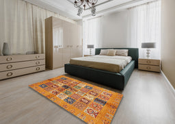 Abstract Yellow Modern Rug in a Bedroom, abs690