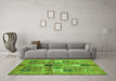 Machine Washable Abstract Green Modern Area Rugs in a Living Room,, wshabs690grn