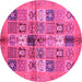 Round Machine Washable Abstract Pink Modern Rug, wshabs690pnk