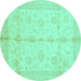 Round Abstract Turquoise Modern Rug, abs691turq