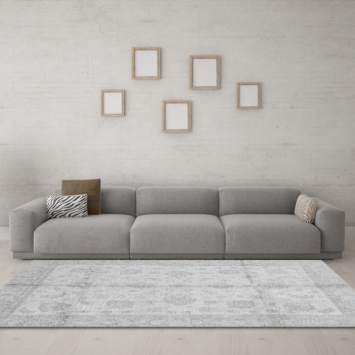 Machine Washable Abstract Gray Modern Rug in a Living Room,, wshabs691gry