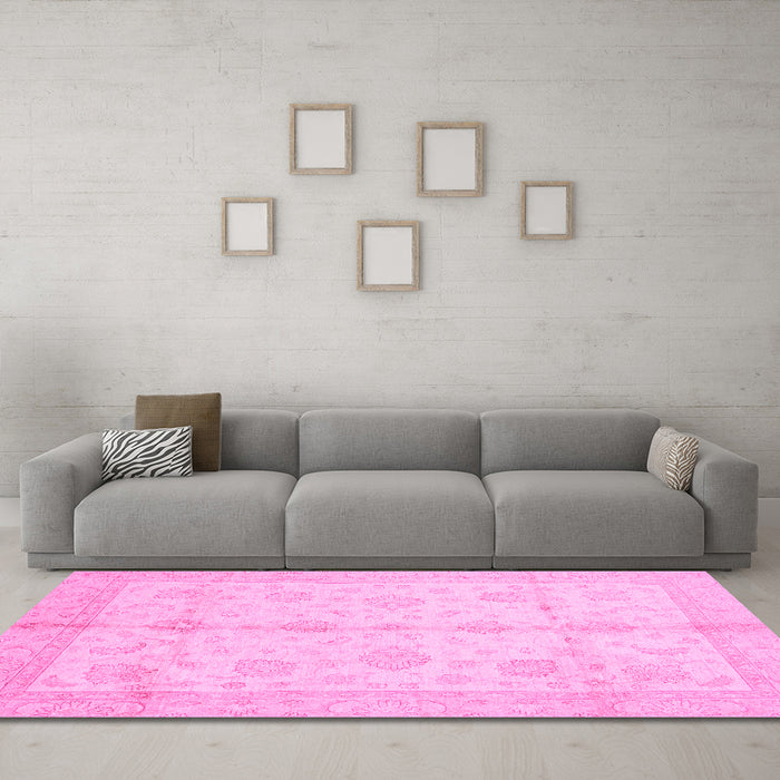 Machine Washable Abstract Pink Modern Rug in a Living Room, wshabs691pnk