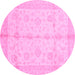 Round Machine Washable Abstract Pink Modern Rug, wshabs691pnk