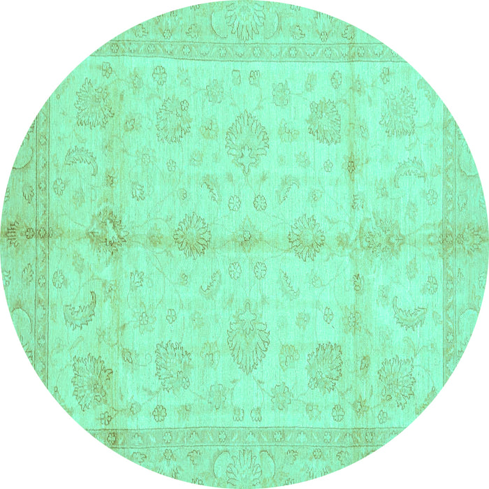 Round Machine Washable Abstract Turquoise Modern Area Rugs, wshabs691turq
