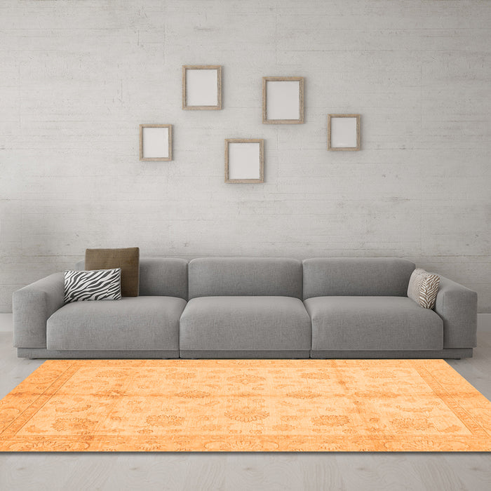 Machine Washable Abstract Orange Modern Area Rugs in a Living Room, wshabs691org