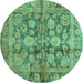 Round Oriental Turquoise Traditional Rug, abs692turq