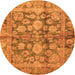 Round Machine Washable Oriental Orange Traditional Area Rugs, wshabs692org