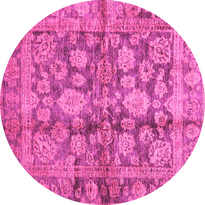 Round Machine Washable Oriental Pink Traditional Rug, wshabs692pnk
