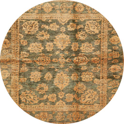 Round Abstract Yellow Oriental Rug, abs692