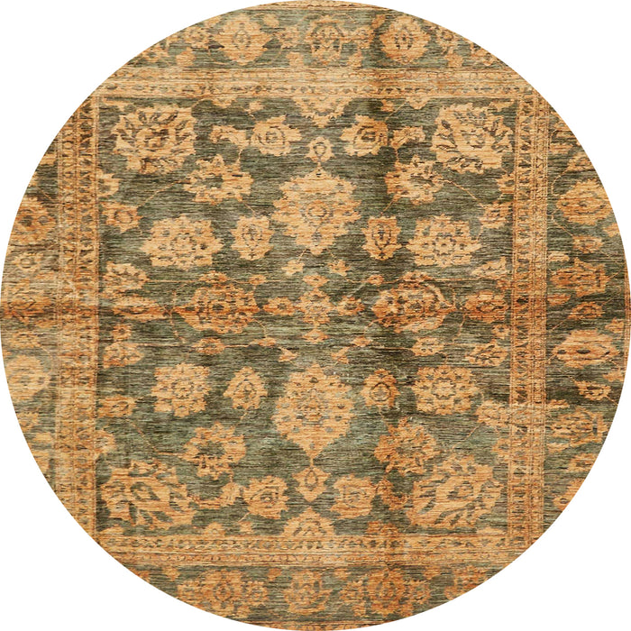 Round Abstract Yellow Oriental Rug, abs692