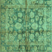 Square Oriental Turquoise Traditional Rug, abs692turq