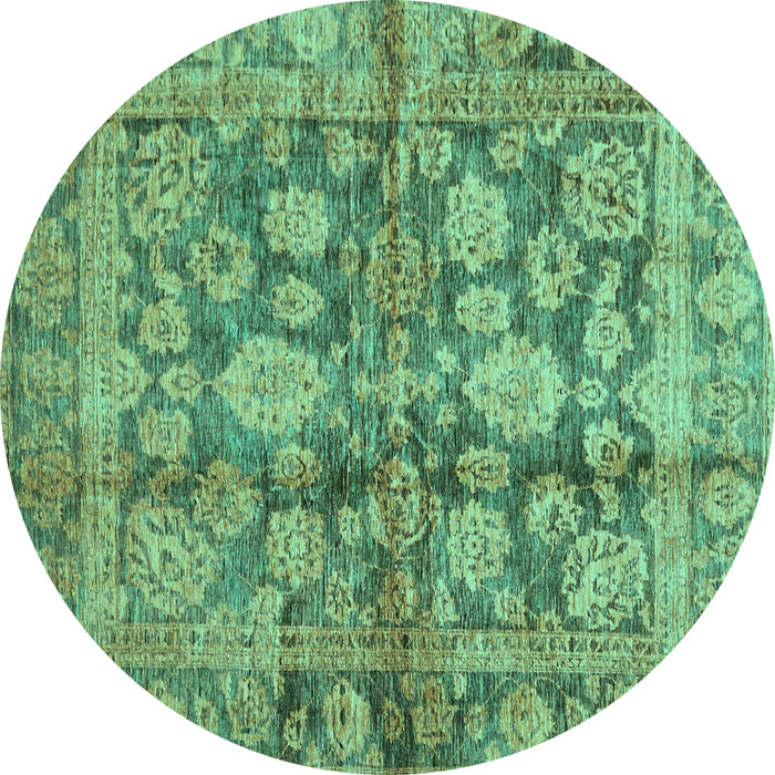 Round Machine Washable Oriental Turquoise Traditional Area Rugs, wshabs692turq