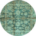 Round Machine Washable Oriental Light Blue Traditional Rug, wshabs692lblu