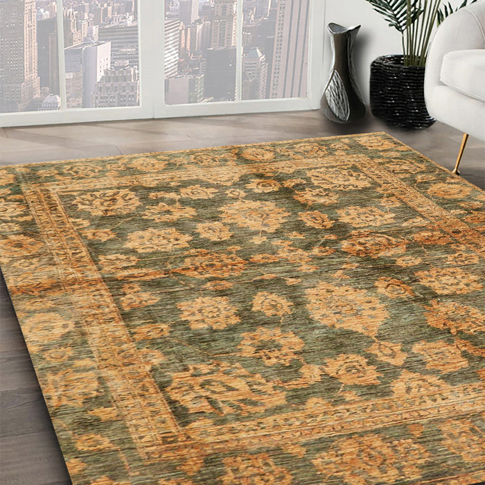 Abstract Yellow Oriental Rug in Family Room, abs692