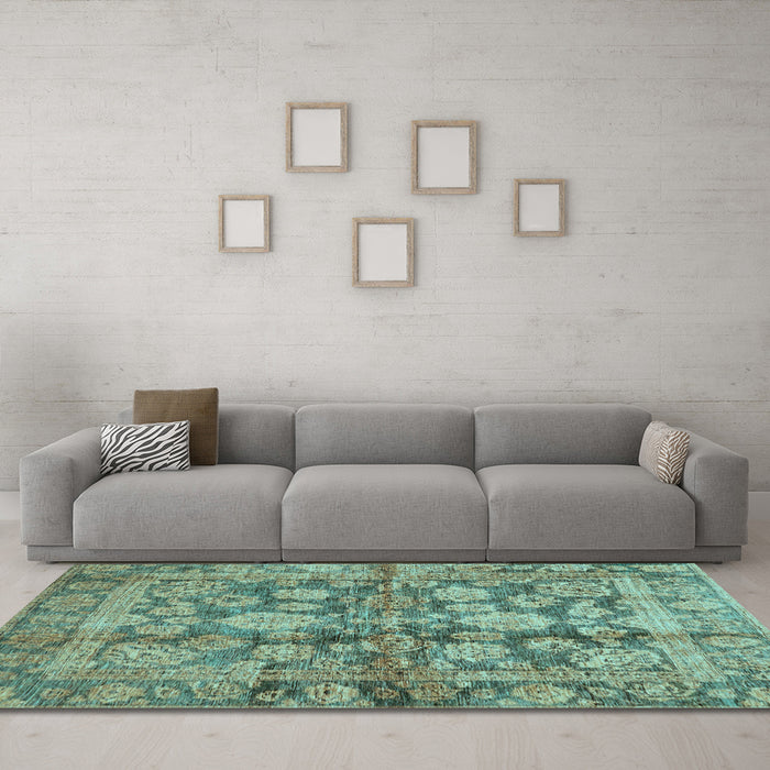 Machine Washable Oriental Light Blue Traditional Rug in a Living Room, wshabs692lblu