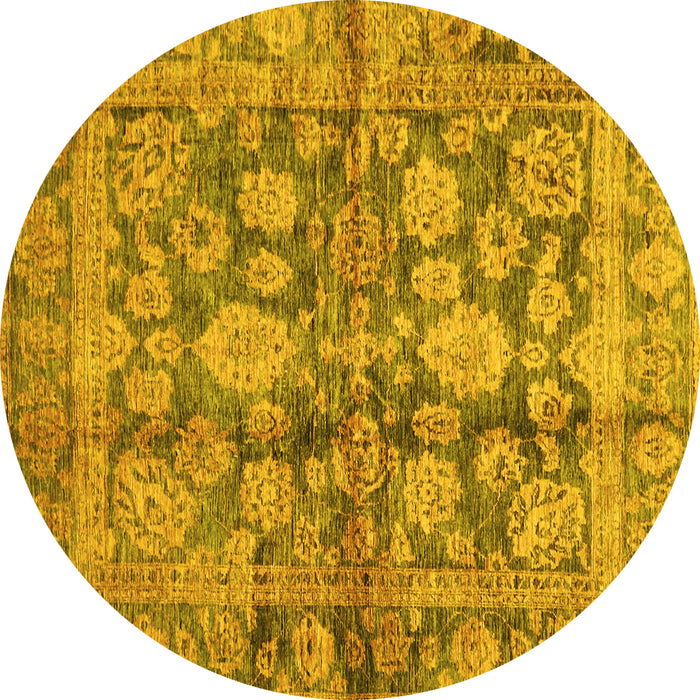 Round Machine Washable Oriental Yellow Traditional Rug, wshabs692yw