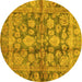 Round Machine Washable Oriental Yellow Traditional Rug, wshabs692yw