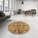 Round Abstract Yellow Oriental Rug in a Office, abs692