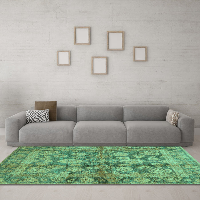 Machine Washable Oriental Turquoise Traditional Area Rugs in a Living Room,, wshabs692turq