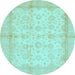 Round Machine Washable Oriental Light Blue Traditional Rug, wshabs693lblu