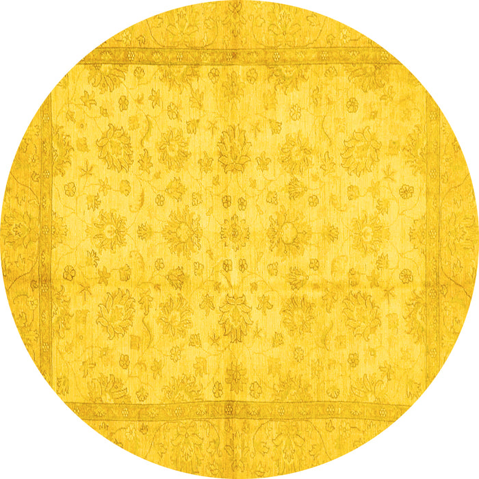 Round Machine Washable Oriental Yellow Traditional Rug, wshabs693yw