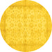 Round Machine Washable Oriental Yellow Traditional Rug, wshabs693yw