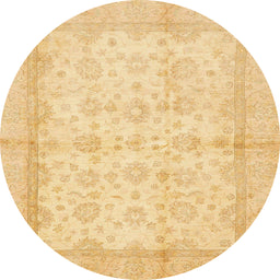 Round Abstract Chrome Gold Yellow Oriental Rug, abs693