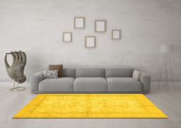 Machine Washable Oriental Yellow Traditional Rug in a Living Room, wshabs693yw