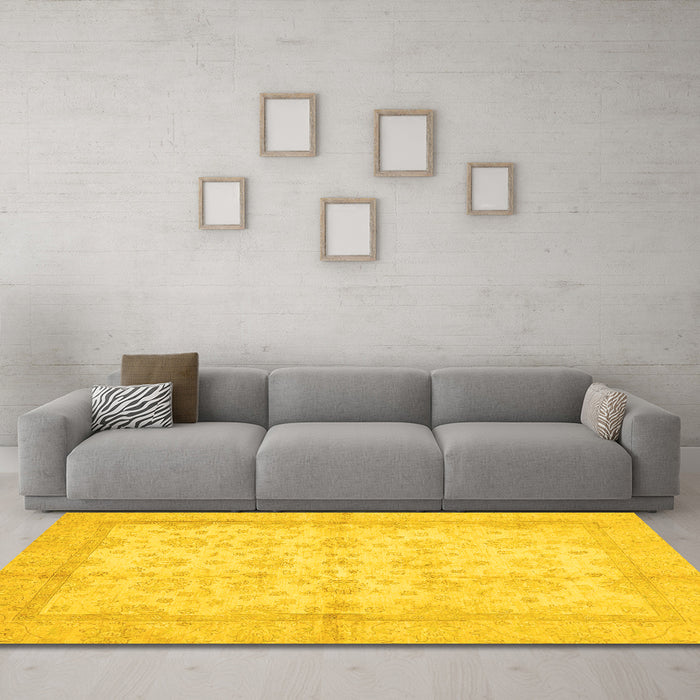 Machine Washable Oriental Yellow Traditional Rug in a Living Room, wshabs693yw