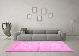 Machine Washable Oriental Pink Traditional Rug in a Living Room, wshabs693pnk