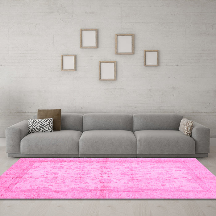Machine Washable Oriental Pink Traditional Rug in a Living Room, wshabs693pnk