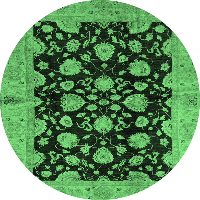 Round Machine Washable Abstract Emerald Green Modern Area Rugs, wshabs694emgrn